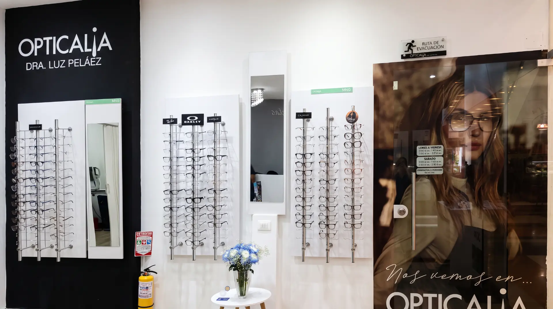 Exhibición de monturas Ray-Ban, Oakley y otras marcas en Opticalia Rionegro